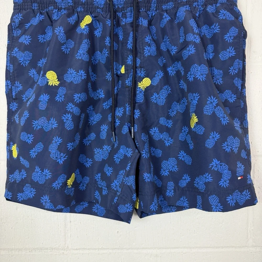 Tommy Hilfiger Men's Swim Trunks Blue Yellow Pineapples Tropical Resort Beach XL